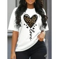 thumbnail image 1 of Women's White Leopard Print Heart Graphic Tee Plus Size S-12XL, Stylish Printed T-Shirt, Casual Oversized Top for Fashion Lovers & Romantic Style Enthusiasts, 1 of 5