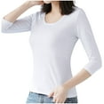 thumbnail image 1 of Women's White Long Sleeve 3/4 Sleeve Slim Fit T-Shirt - Casual Basic Tee, Comfortable, Easy to Care, Classic Color, Multiple Sizes, 1 of 6