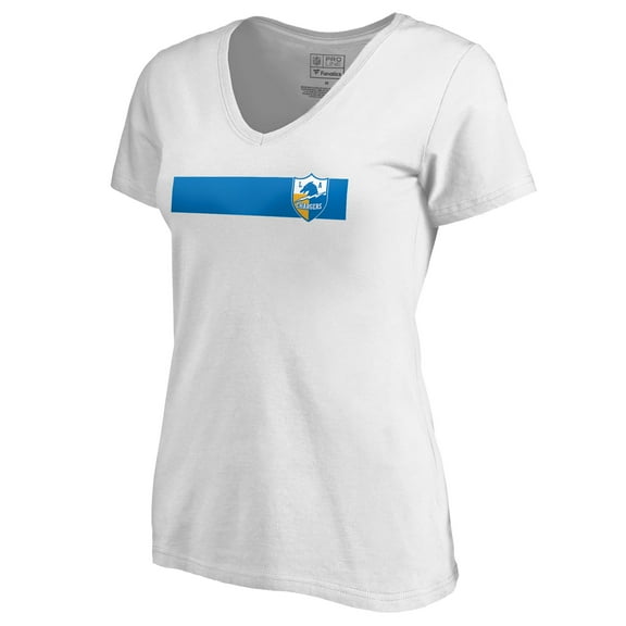 Women's White Los Angeles Chargers Vintage Rugby Stripe V-Neck T-Shirt