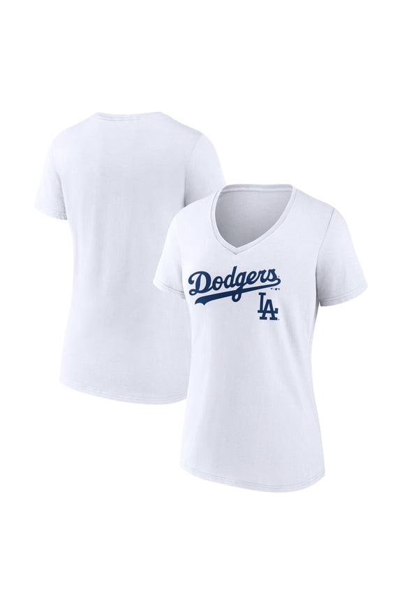 Women's White Los Angeles Dodgers Team Lockup V-Neck T-Shirt