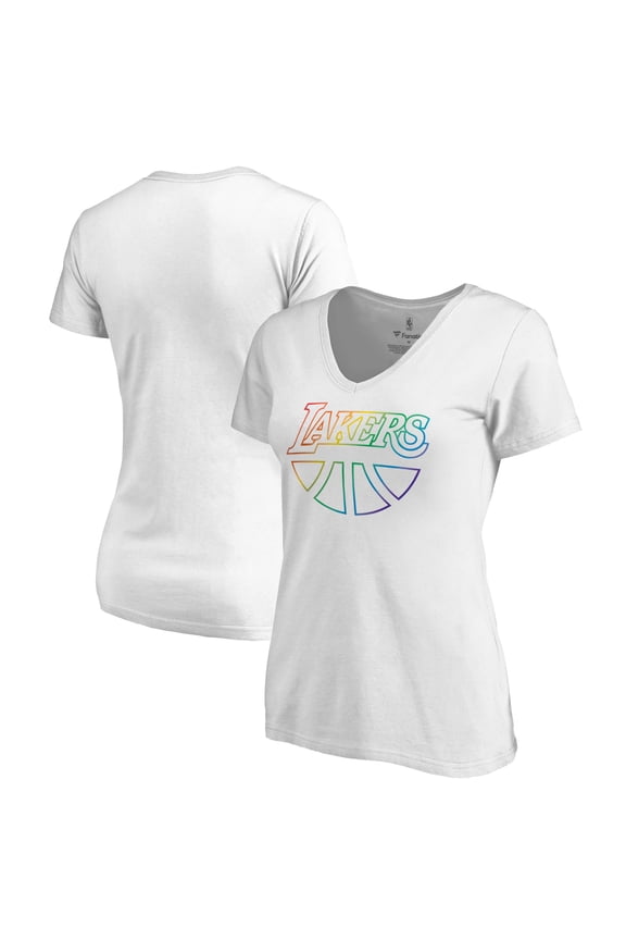 Women's White Los Angeles Lakers Team Pride Wordmark V-Neck T-Shirt