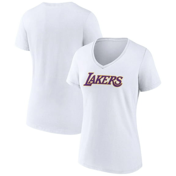 Women's White Los Angeles Lakers Wordmark V-Neck T-Shirt