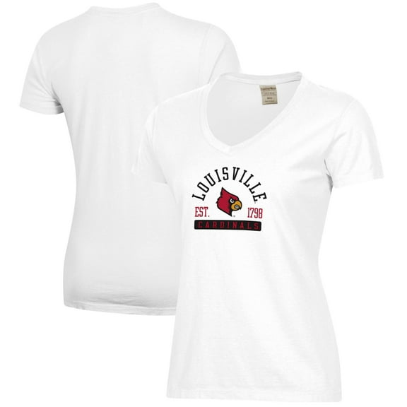 Women's White Louisville Cardinals Arch Logo Comfort Wash V-Neck T-Shirt