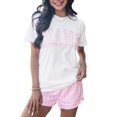 thumbnail image 1 of Women's White MAMA Printed Tee and Plaid Shorts Lounge Set for Casual Comfort | [ZhiHiMeRi] | (US 20-22)2XL, 1 of 12