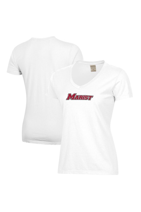 Women's  White Marist Red Foxes Logo Comfort Wash V-Neck T-Shirt