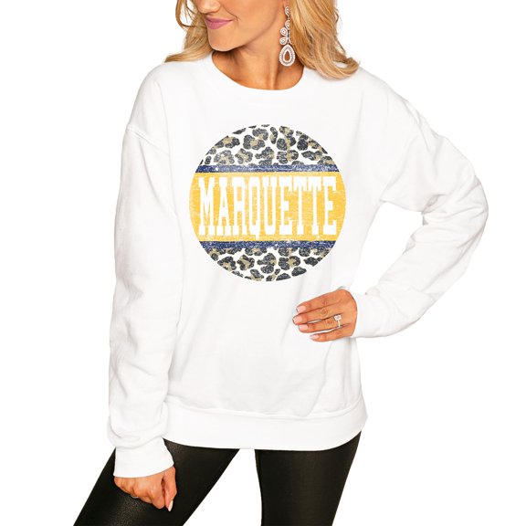 Women's White Marquette Golden Eagles Scoop & Score Pullover Sweatshirt
