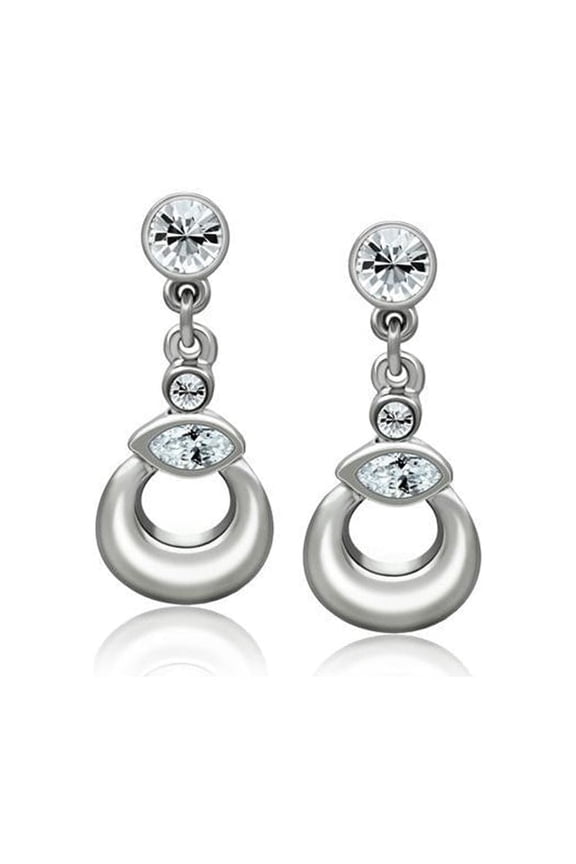 Women's White Metal Rhodium Crystal Clear 5.00(g) Dangle & Drop Earrings