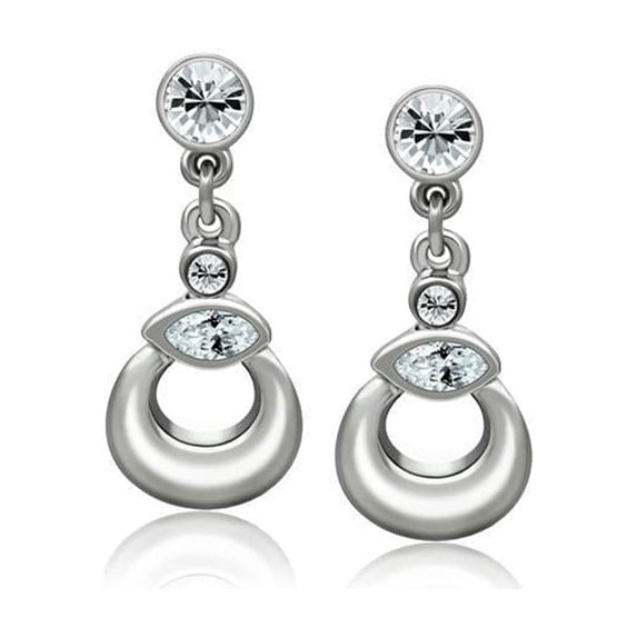 Women's White Metal Rhodium Crystal Clear 5.00(g) Dangle & Drop Earrings