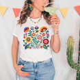 thumbnail image 1 of Women's White Mexican Floral Embroidery Style Graphic Tee Plus Size S-5XL, Vibrant Printed T-Shirt, Casual Oversized Top for Boho & Cultural Enthusiasts, 1 of 5