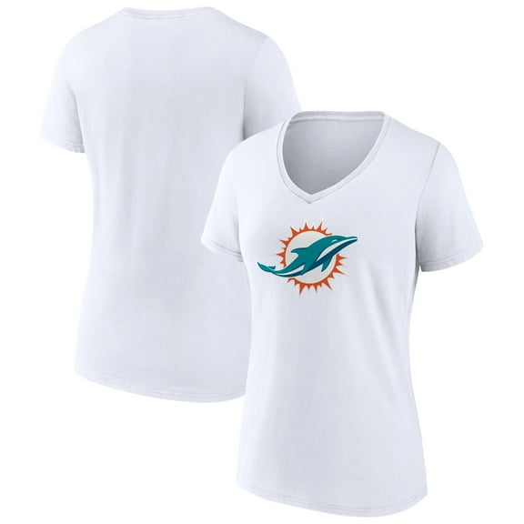 Women's White Miami Dolphins Primary Team Logo V-Neck T-Shirt
