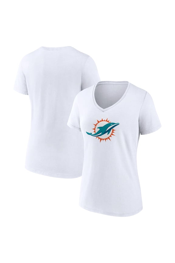 Women's White Miami Dolphins Primary Team Logo V-Neck T-Shirt