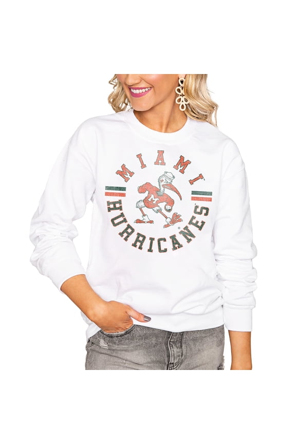 Women's Gameday Couture White Miami Hurricanes Oversized Vintage Days Perfect Crew Sweatshirt