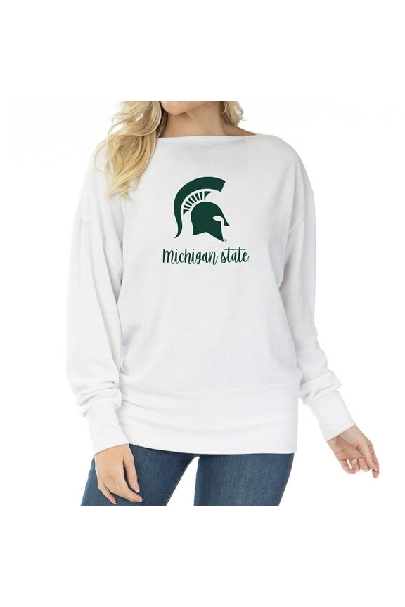 Women's White Michigan State Spartans Lainey Ribbed Tunic Tri-Blend Pullover Sweatshirt