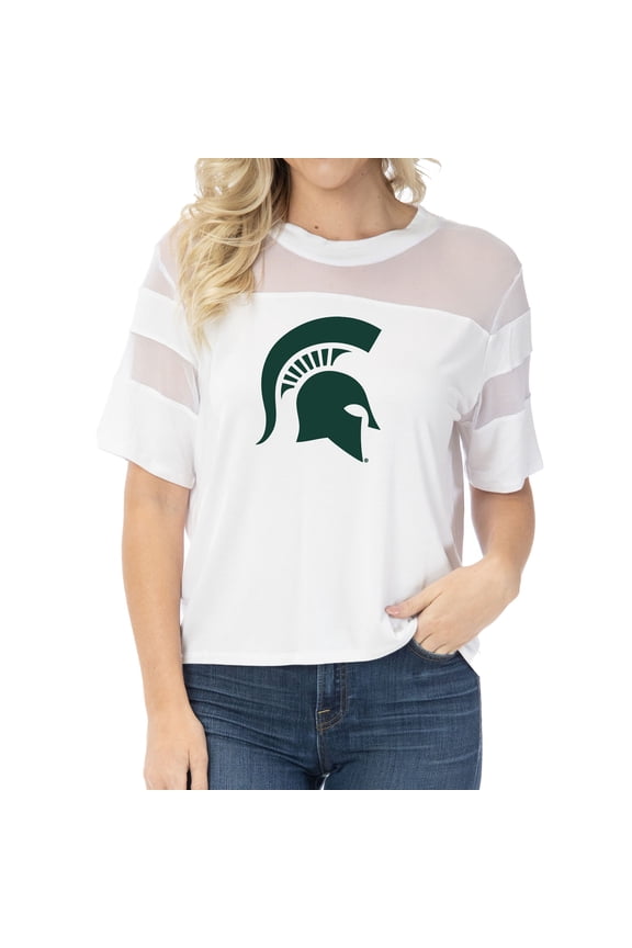 Women's White Michigan State Spartans Relaxed Avery Power Mesh Fashion Jersey
