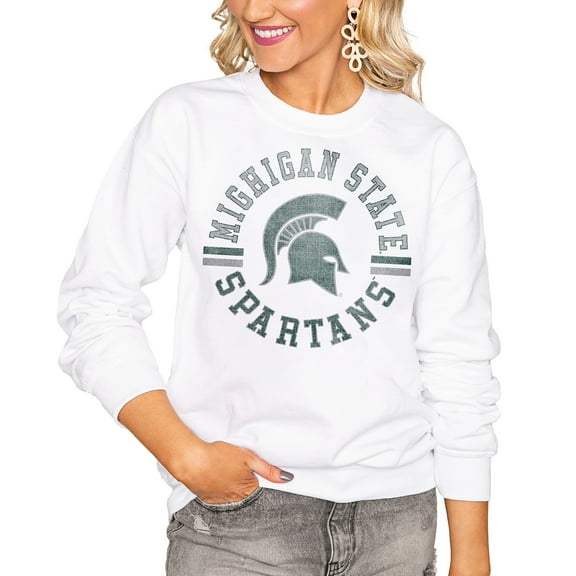 Women's Gameday Couture White Michigan State Spartans Oversized Vintage Days Perfect Crew Sweatshirt