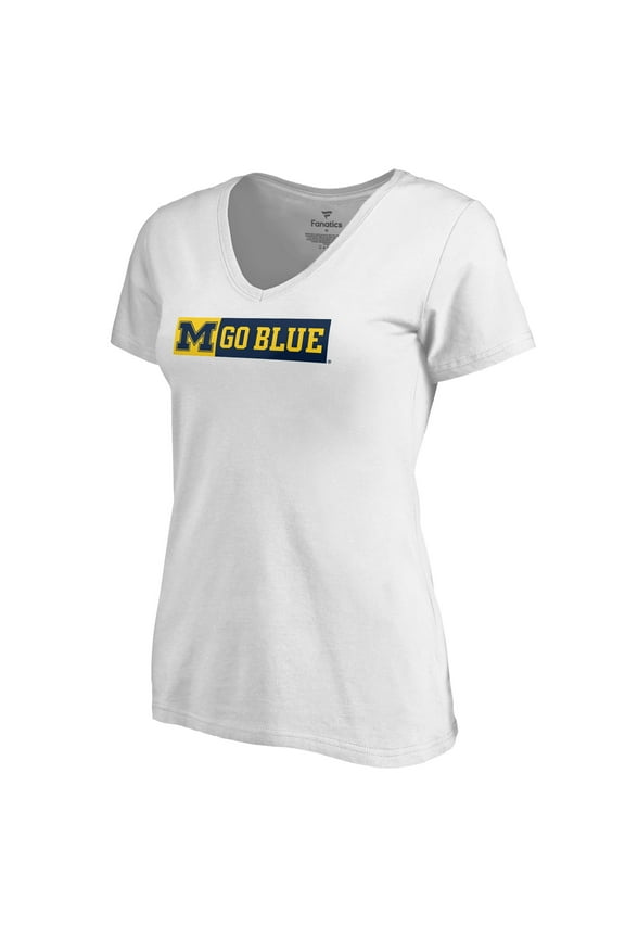 Women's White Michigan Wolverines Random Logo One V-Neck T-Shirt