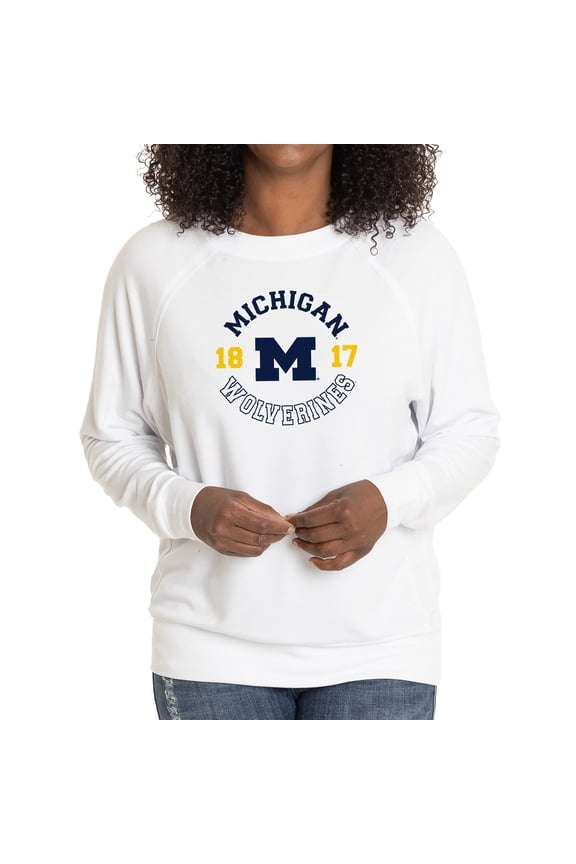 Women's White Michigan Wolverines Rylee Raglan Tri-Blend Long Sleeve T-Shirt