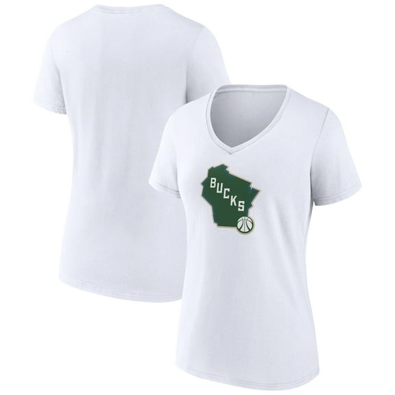 Women's White Milwaukee Bucks Alternate Logo V-Neck T-Shirt