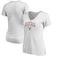 thumbnail image 1 of Women's White Milwaukee Bucks Floral Arch V-Neck T-Shirt, 1 of 3
