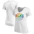 thumbnail image 1 of Women's White Milwaukee Bucks Team Pride Wordmark V-Neck T-Shirt, 1 of 3