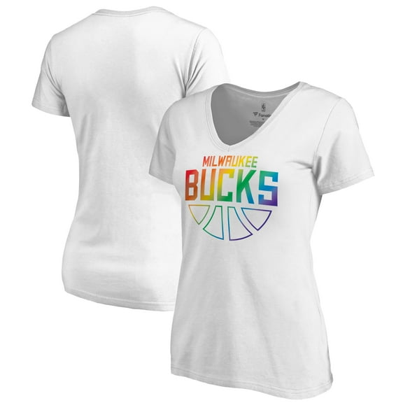 Women's White Milwaukee Bucks Team Pride Wordmark V-Neck T-Shirt