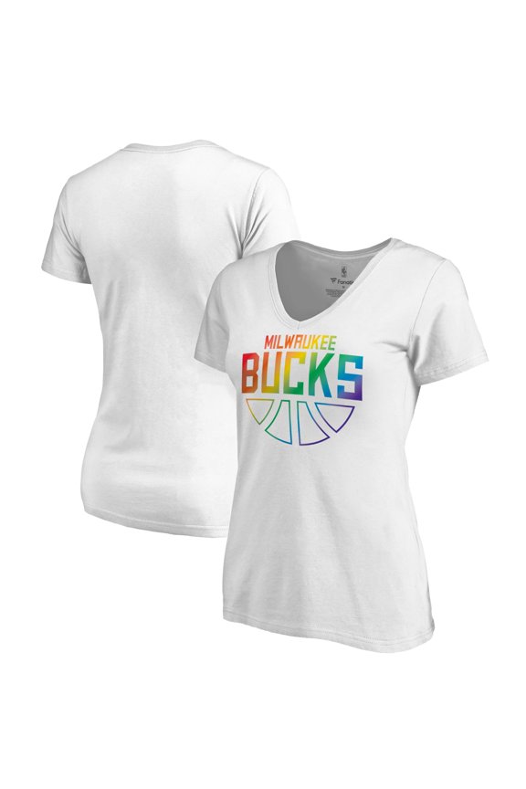 Women's White Milwaukee Bucks Team Pride Wordmark V-Neck T-Shirt