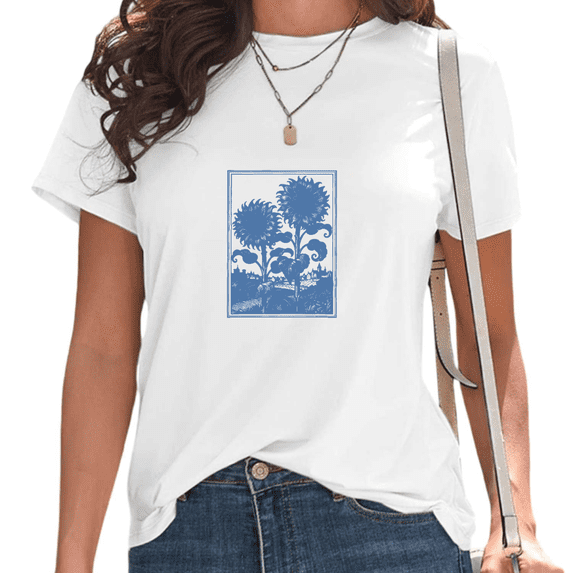 Women's White Minimalist Sunflower Block Print T-Shirt Casual Short Sleeve Tees for Boho Sunflower Gift Tops S-5XL