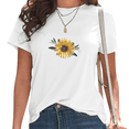 thumbnail image 1 of Women's White Minimalist Sunflower Print T-Shirt Casual Short Sleeve Tees for Cottagecore Floral Gift Tops S-5XL, 1 of 5