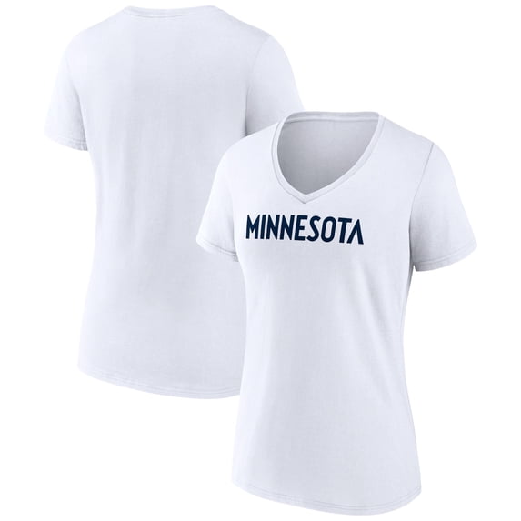 Women's White Minnesota Timberwolves Wordmark V-Neck T-Shirt
