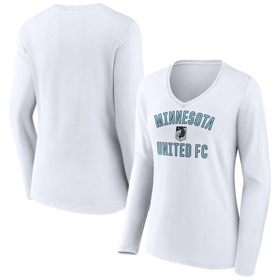 Women's White Minnesota United FC Victory Arch Logo Long Sleeve V-Neck T-Shirt