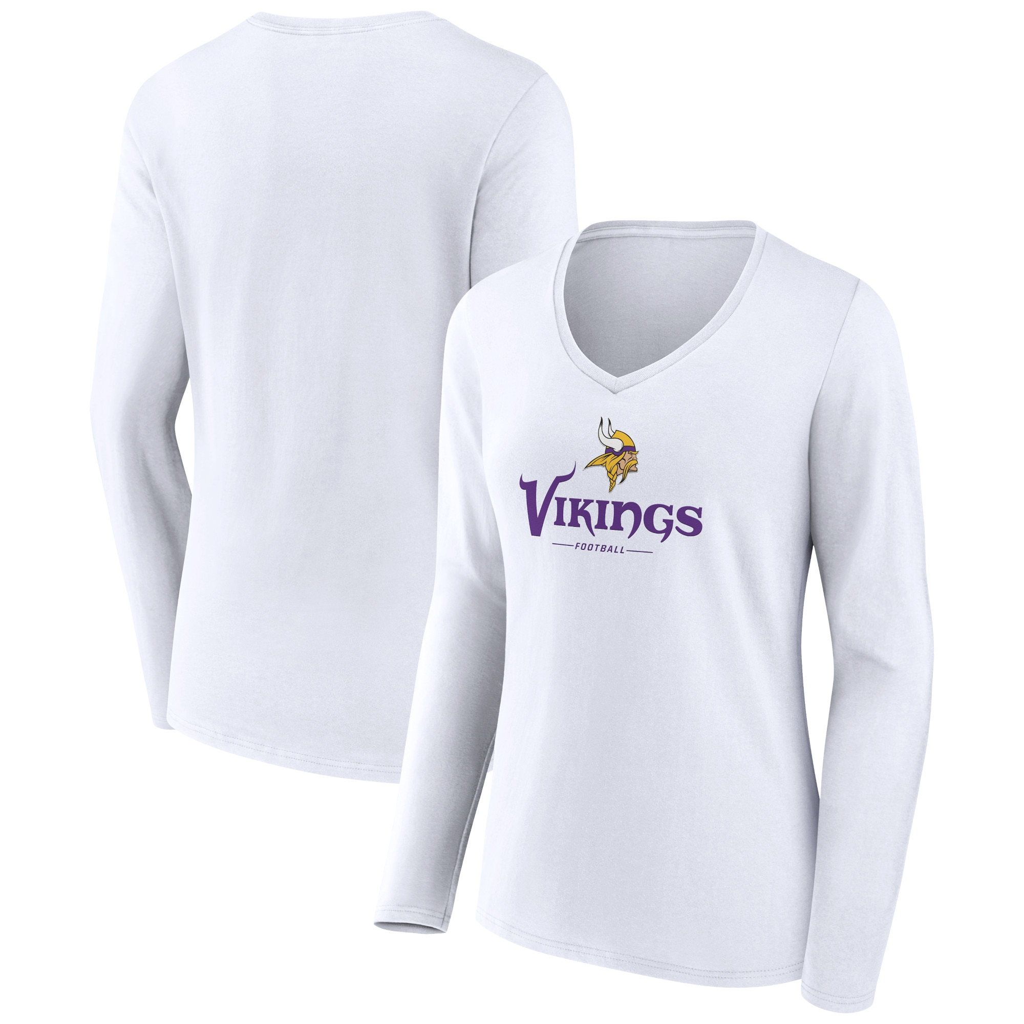 Women's White Minnesota Vikings Logo Team Lockup Long Sleeve V-Neck T-Shirt