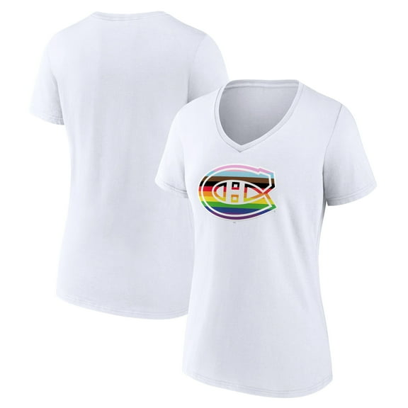 Women's White Montreal Canadiens Team Pride Logo V-Neck T-Shirt