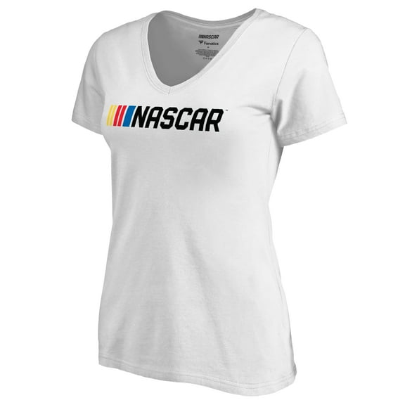 Women's White NASCAR V-Neck T-Shirt