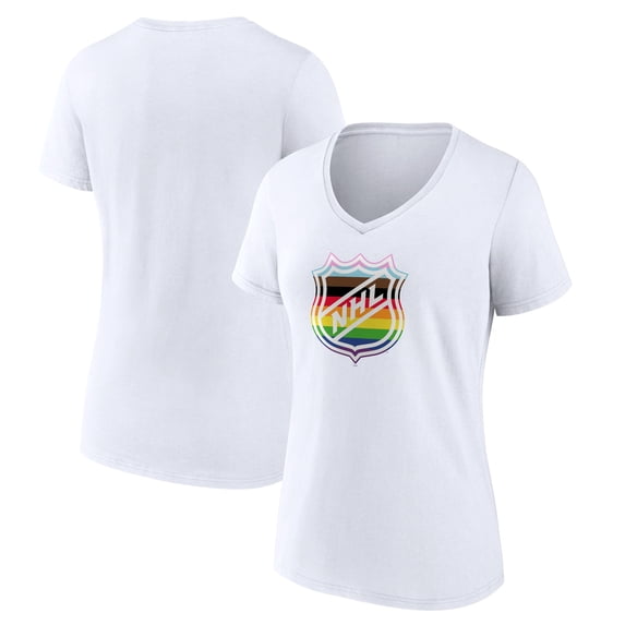 Women's White NHL Team Pride Logo V-Neck T-Shirt