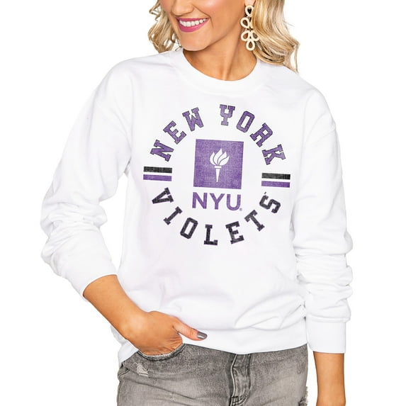 Women's Gameday Couture White NYU Violets Oversized Vintage Days Perfect Crew Sweatshirt