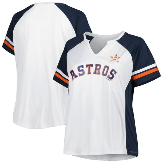 Women's White/Navy Houston Astros Plus Size Notch Neck T-Shirt