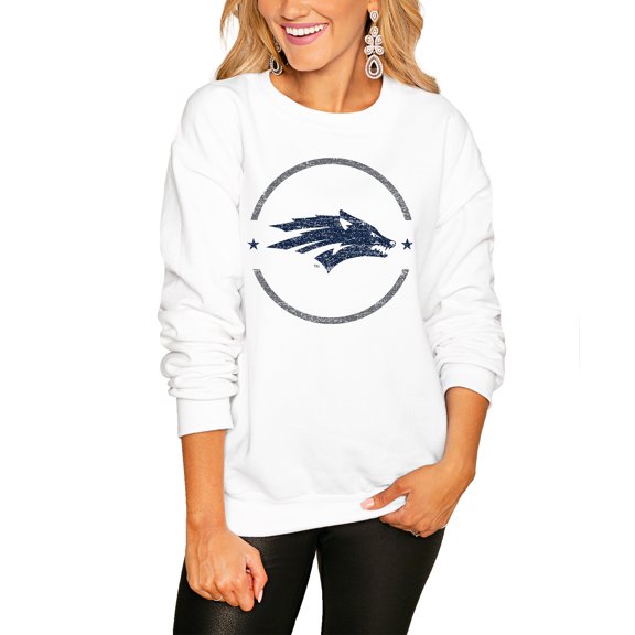 Women's Gameday Couture White Nevada Wolf Pack End Zone Oversized Sweatshirt