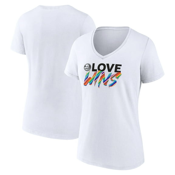 Women's White New York Islanders Love Wins V-Neck T-Shirt
