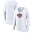 thumbnail image 1 of Women's White New York Knicks Logo Long Sleeve V-Neck T-Shirt, 1 of 3