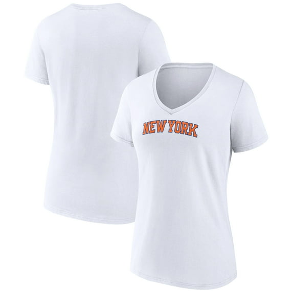Women's White New York Knicks Wordmark Home V-Neck T-Shirt