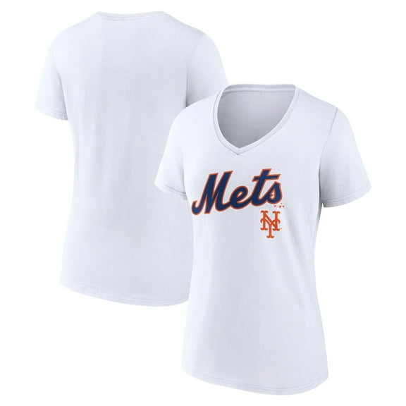 Women's White New York Mets Team Lockup V-Neck T-Shirt