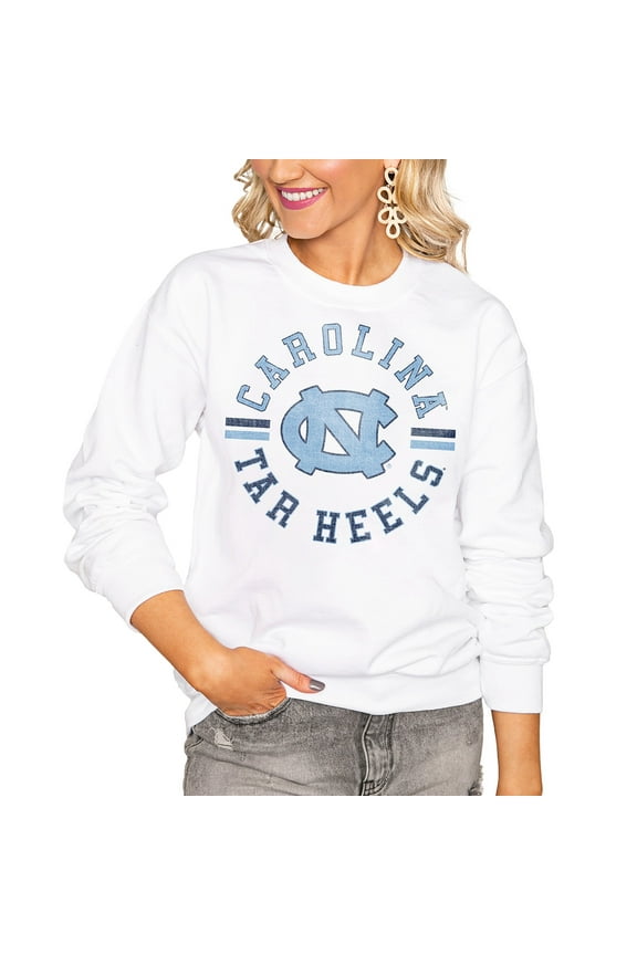Women's Gameday Couture White North Carolina Tar Heels Oversized Vintage Days Perfect Crew Sweatshirt