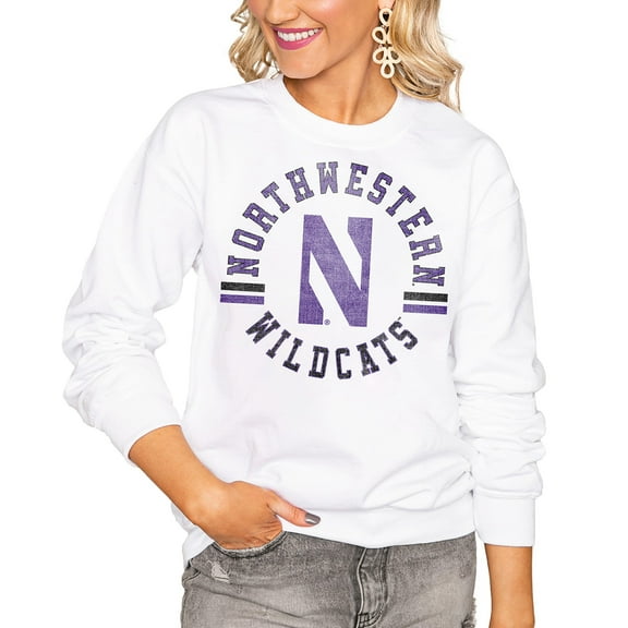 Women's Gameday Couture White Northwestern Wildcats Oversized Vintage Days Perfect Crew Sweatshirt