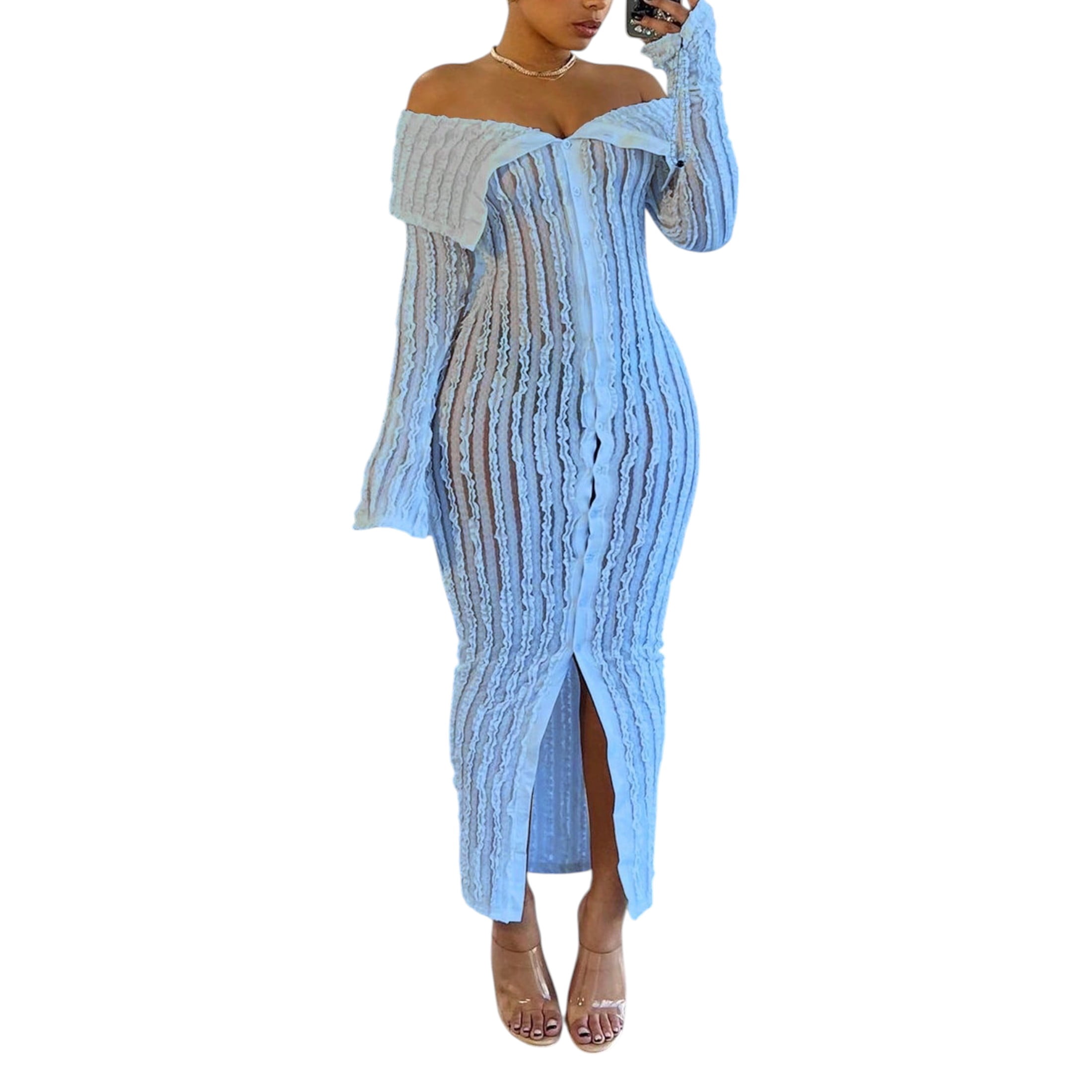 Floor Length Sleeve Weing Dress