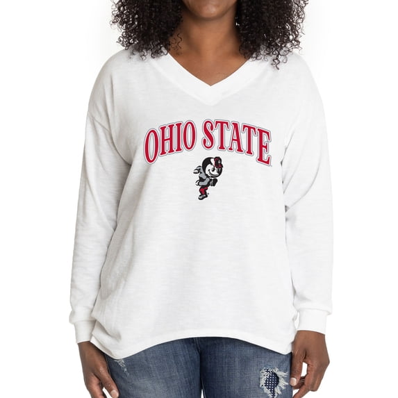 Women's White Ohio State Buckeyes Oversized Bailey Long Sleeve V-Neck Tri-Blend Tunic