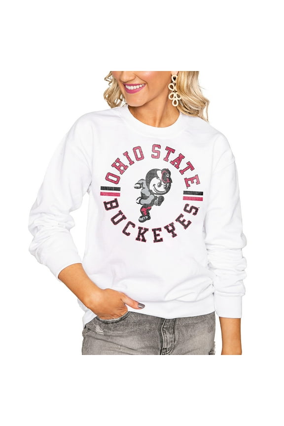 Women's Gameday Couture White Ohio State Buckeyes Oversized Vintage Days Perfect Crew Sweatshirt