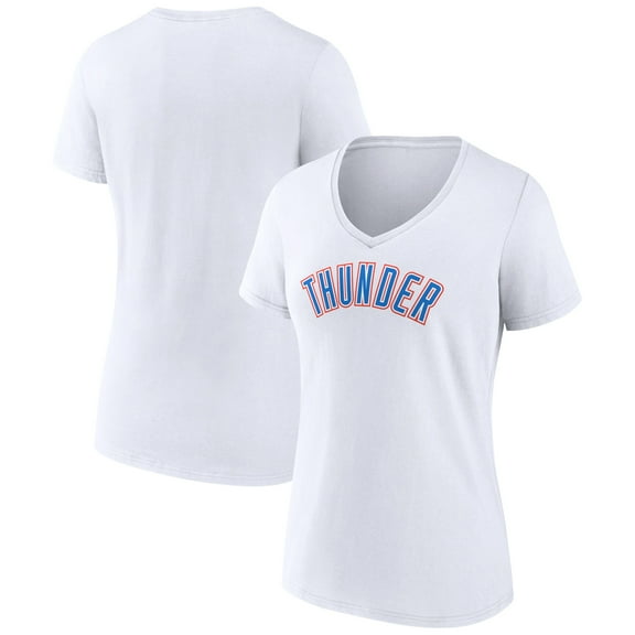 Women's White Oklahoma City Thunder Wordmark V-Neck T-Shirt