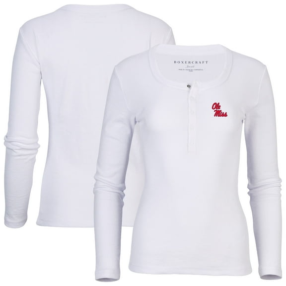 Women's White Ole Miss Rebels Harper Henley Long Sleeve T-Shirt