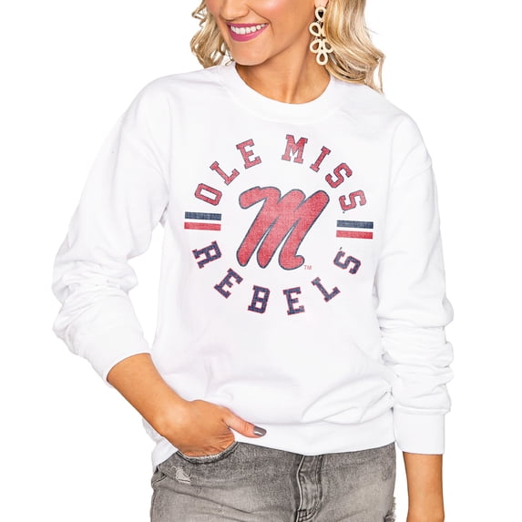 Women's Gameday Couture White Ole Miss Rebels Oversized Vintage Days Perfect Crew Sweatshirt