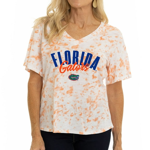 Women's White/Orange Florida Gators Faye Tie-Dye V-Neck T-Shirt